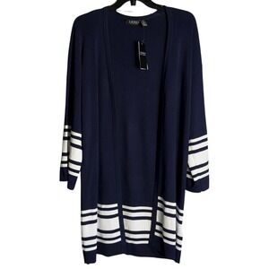 Lauren Ralph Lauren‎ Womens Small Open Front Navy Blue Long Cardigan NWT